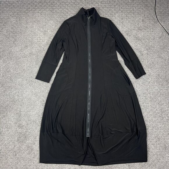 IC by Connie K Jackets & Blazers - IC by Connie K Dress Womens Medium Black Long Zip Front Pockets Lagenlook USA